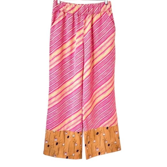 Elevenses Anthropologie Stripe Mixed Print Wide Leg Pants L Boho Beach Hippie - Picture 1 of 9